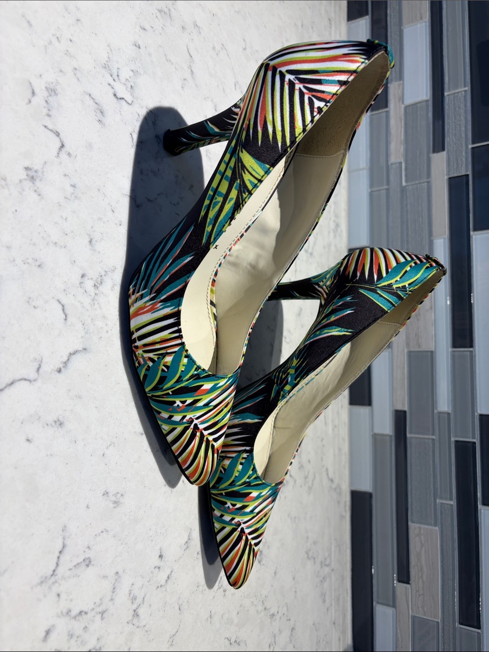 Anne Klein Tropical Leaf Pointed-Toe Pumps - Black/Multi